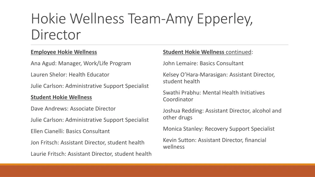 hokie wellness team amy epperley director