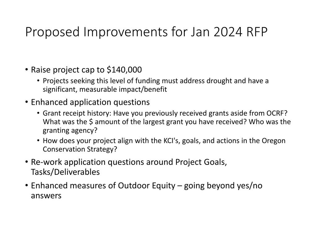 proposed improvements for jan 2024 rfp