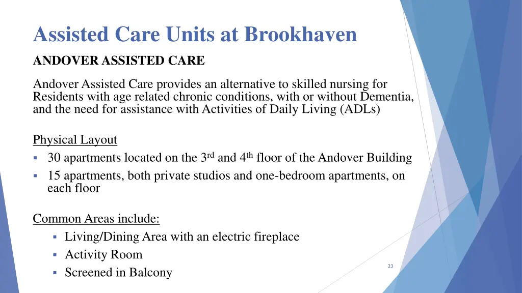 assisted care units at brookhaven andover