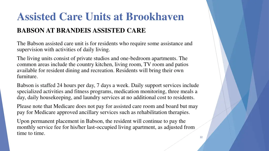 assisted care units at brookhaven babson