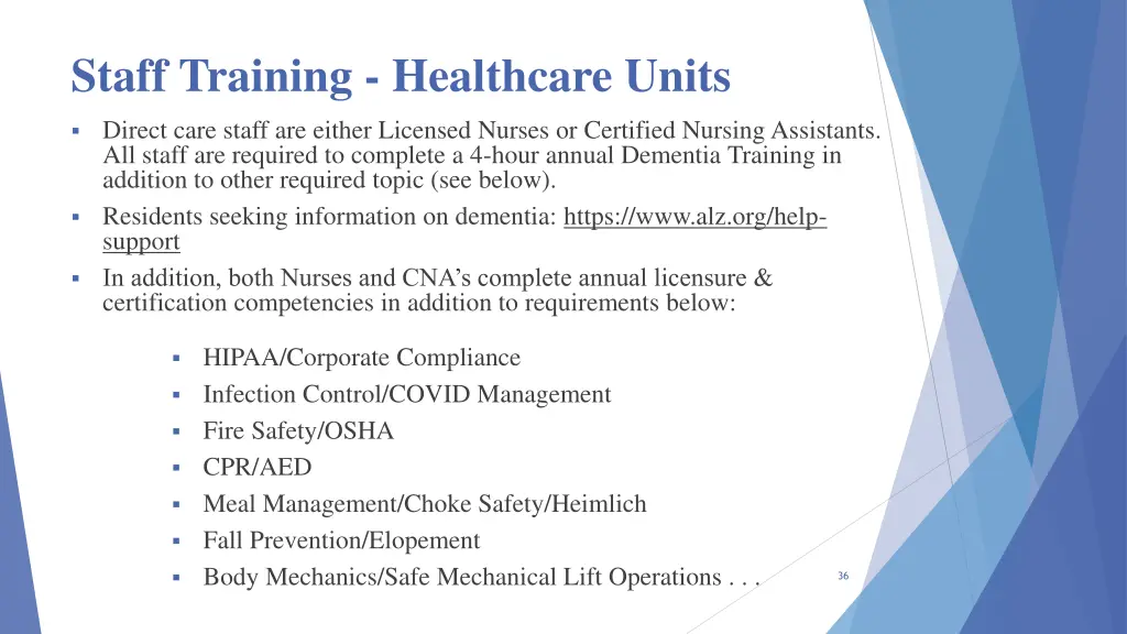 staff training healthcare units