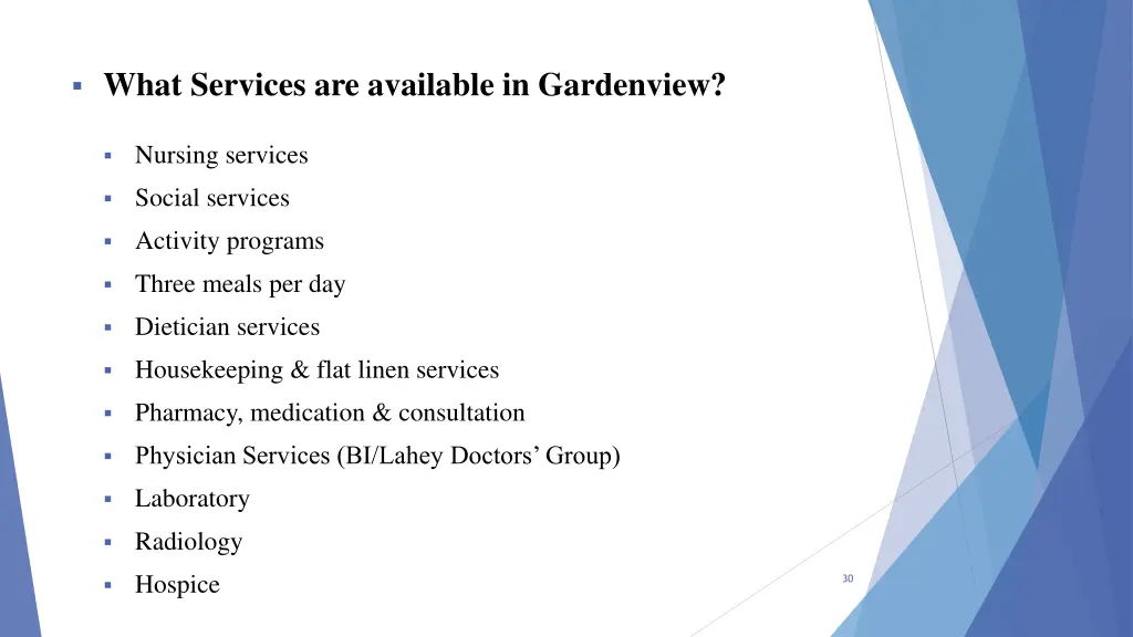 what services are available in gardenview