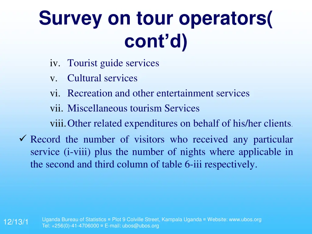 survey on tour operators cont d 1