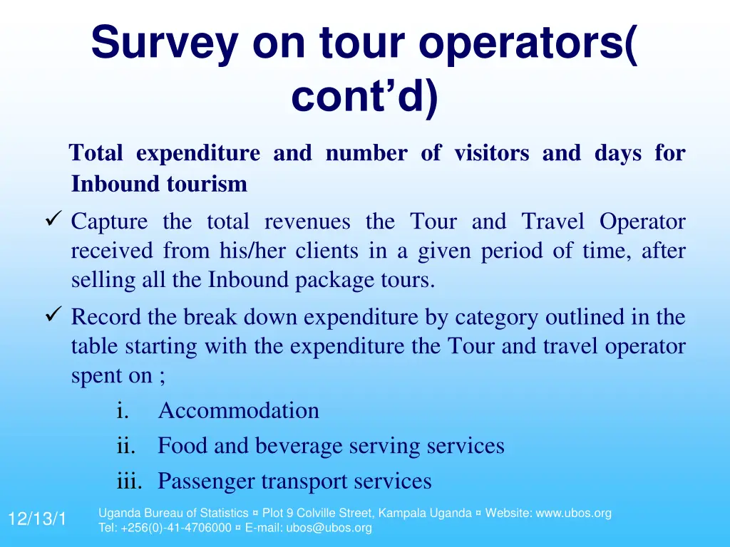 survey on tour operators cont d