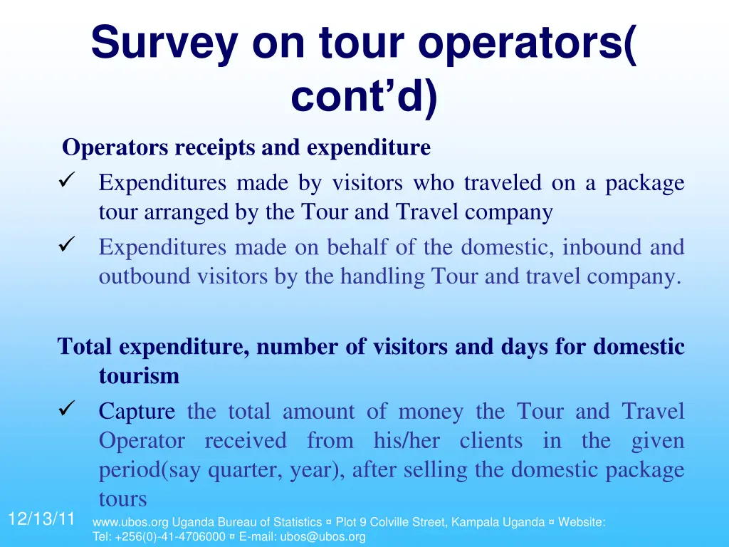 survey on tour operators cont d operators