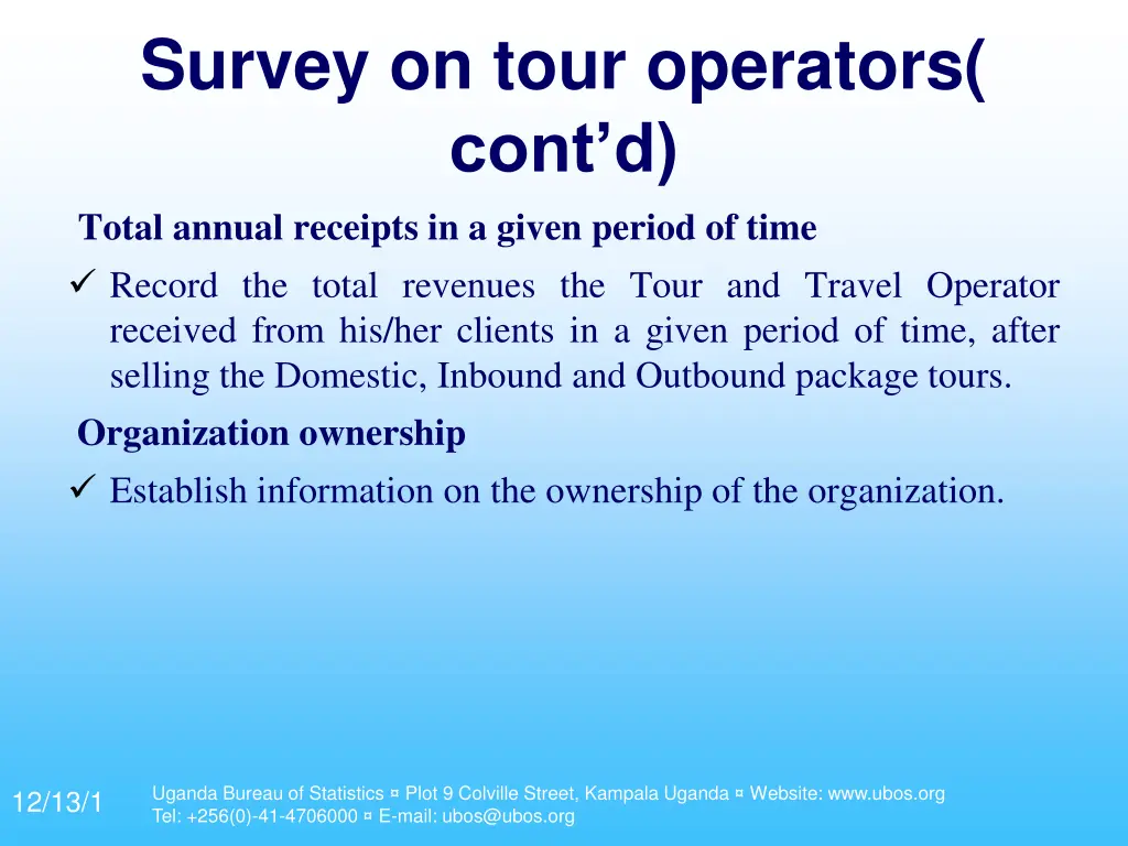 survey on tour operators cont d total annual