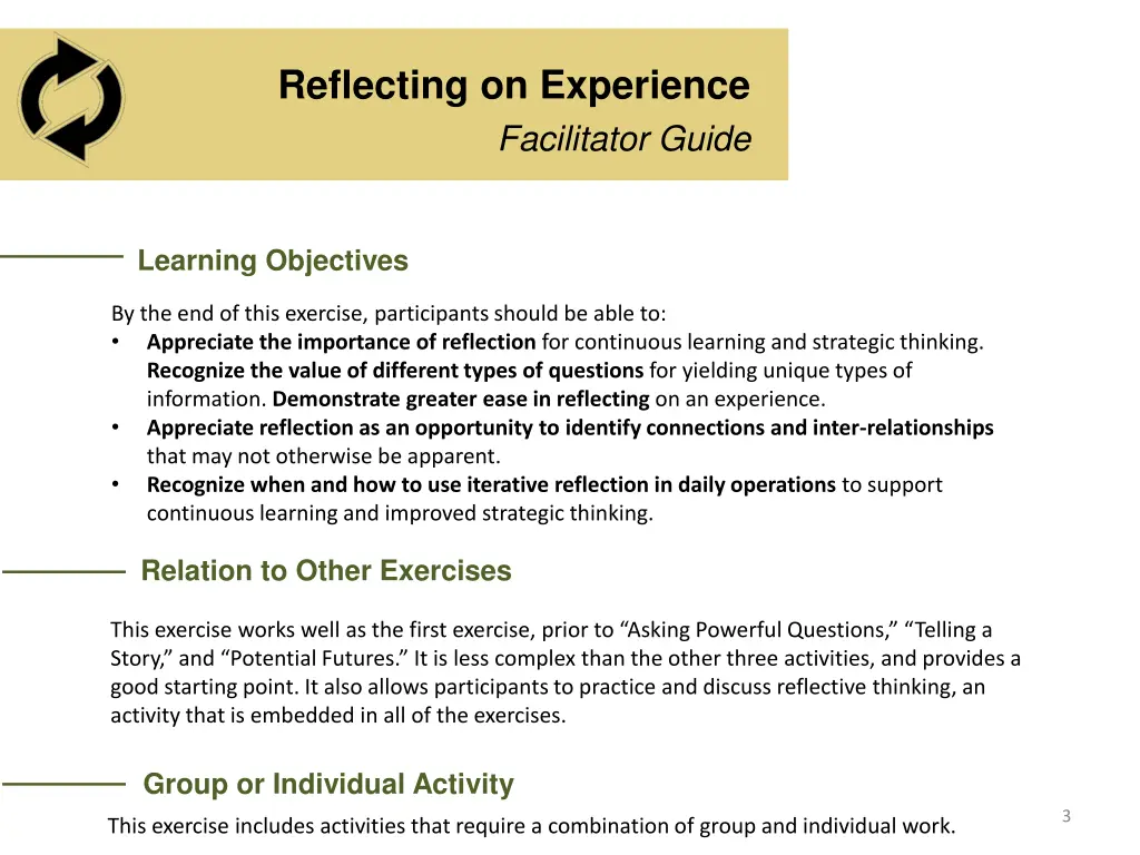 reflecting on experience facilitator guide 1