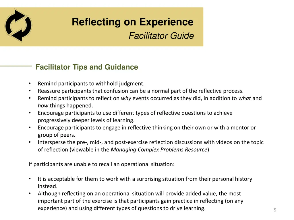 reflecting on experience facilitator guide 3