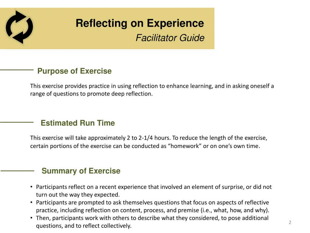 reflecting on experience facilitator guide