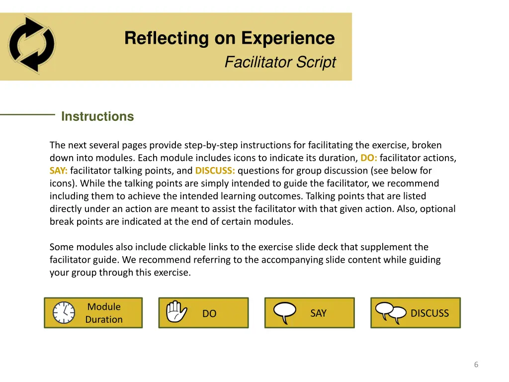 reflecting on experience facilitator script