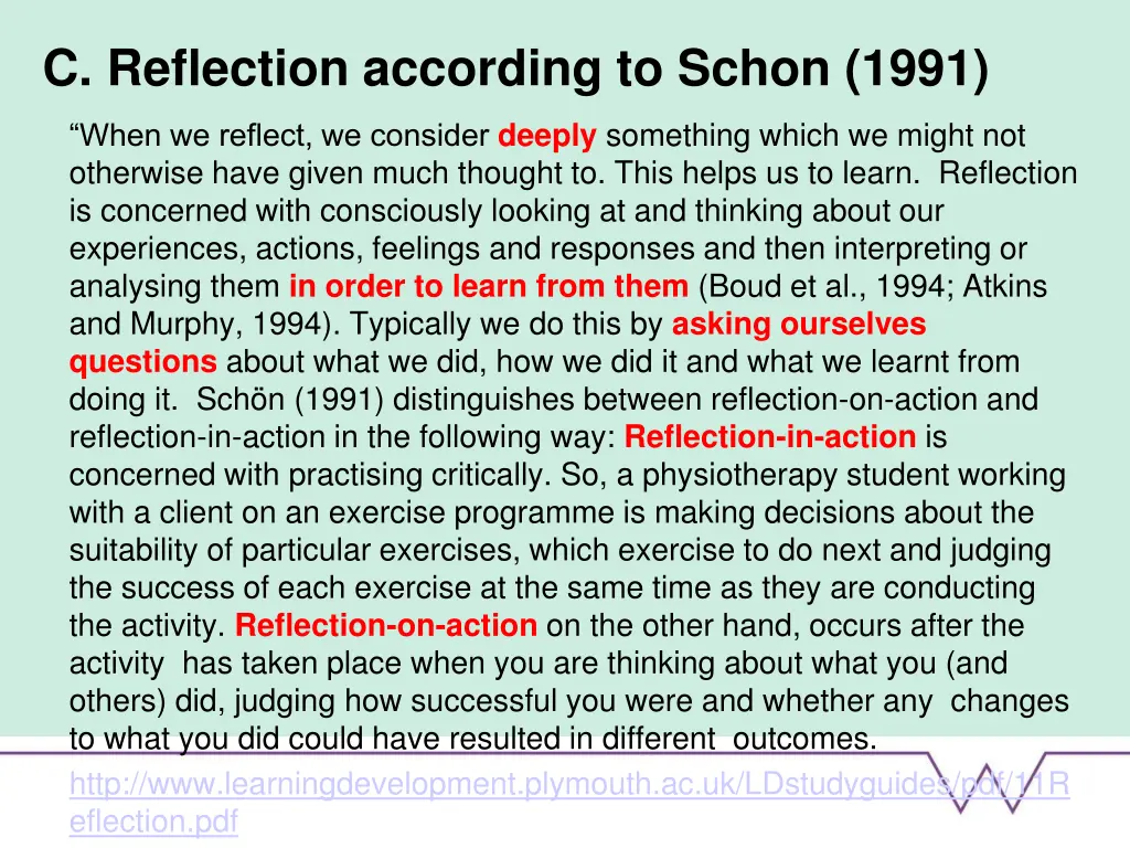 c reflection according to schon 1991