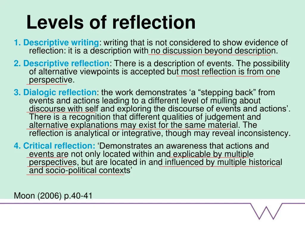 levels of reflection 1 descriptive writing