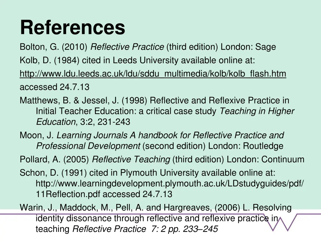 references bolton g 2010 reflective practice