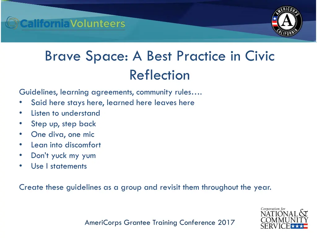 brave space a best practice in civic reflection