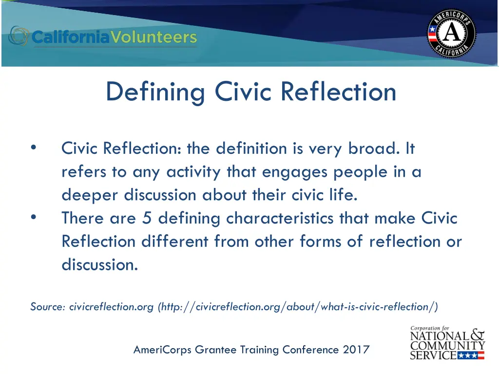 defining civic reflection