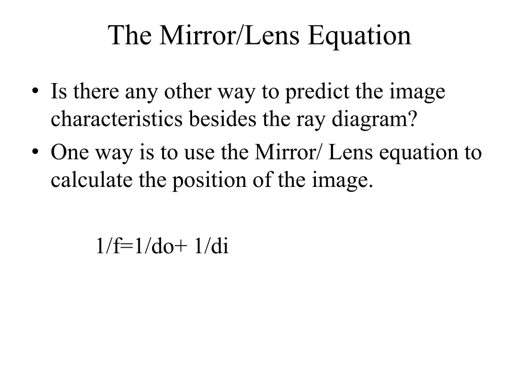 the mirror lens equation