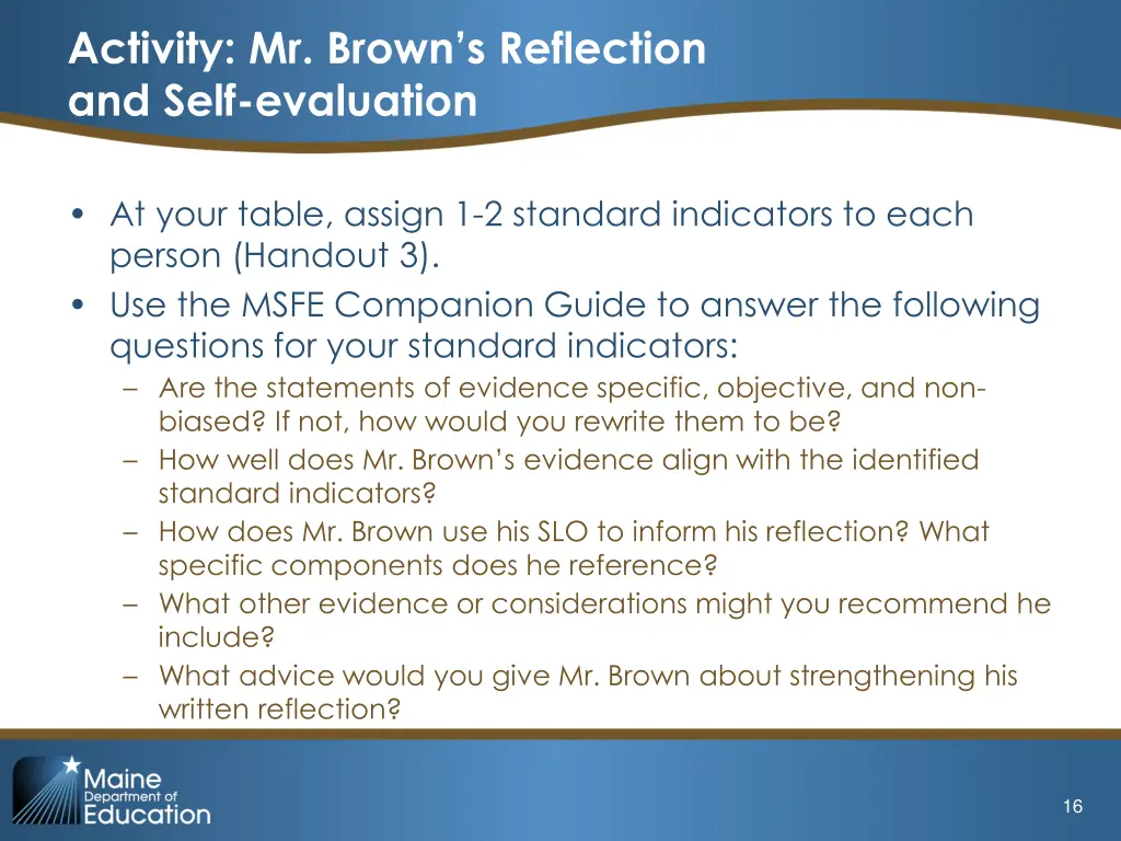 activity mr brown s reflection and self evaluation