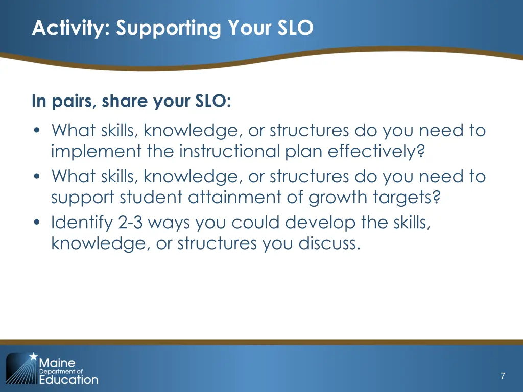 activity supporting your slo