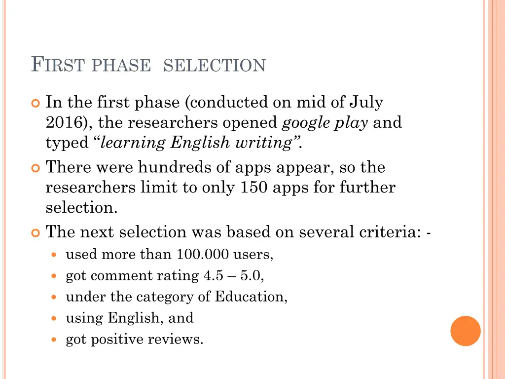 f irst phase selection