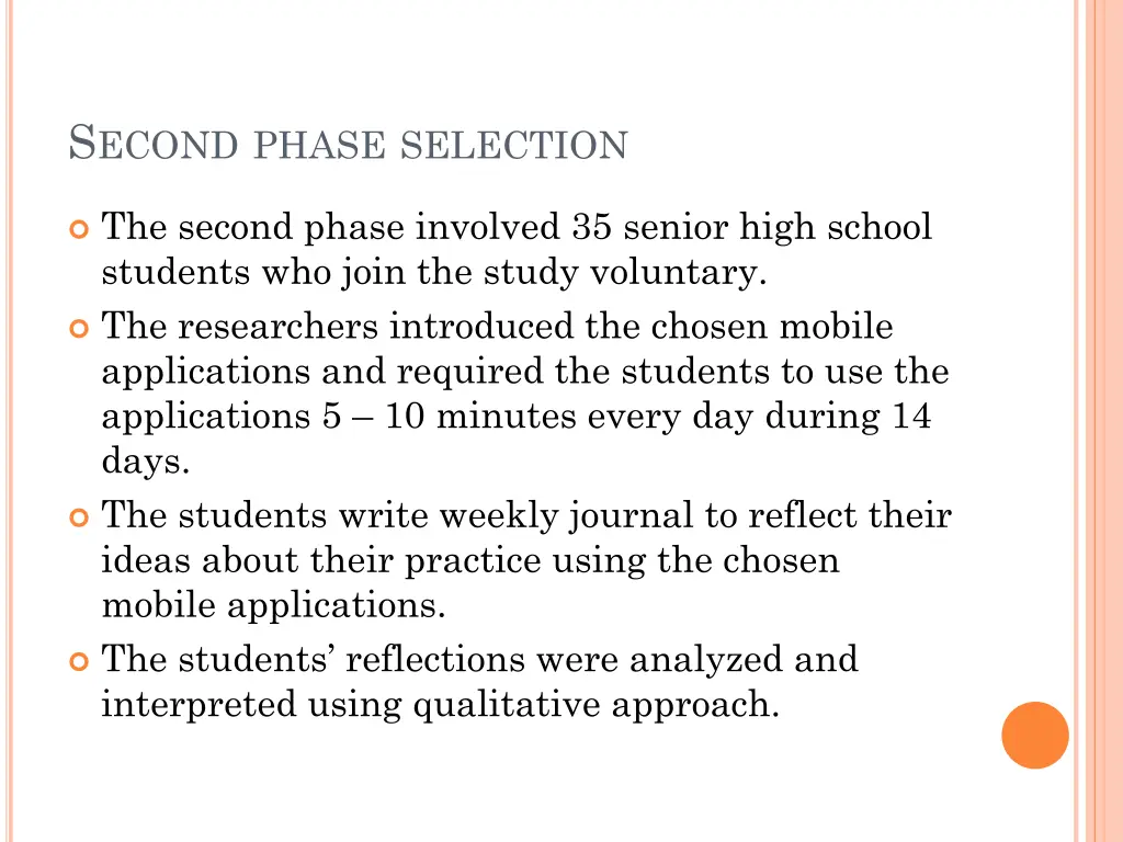 s econd phase selection