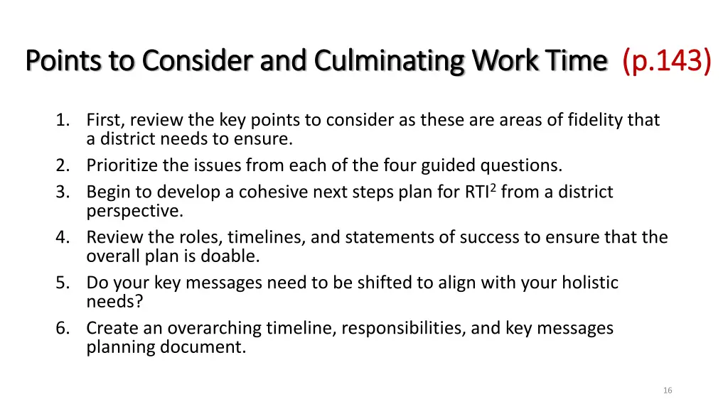 points to consider and culminating work time