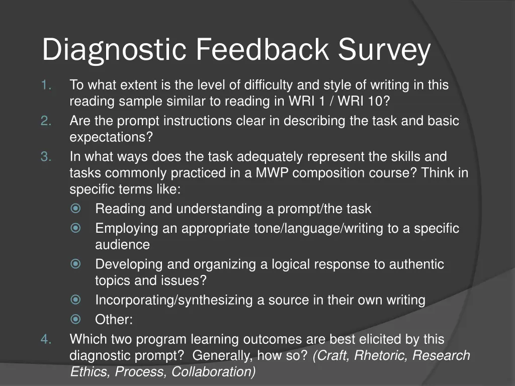 diagnostic feedback survey