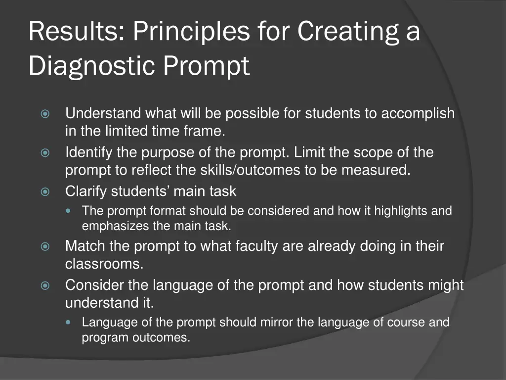 results principles for creating a diagnostic