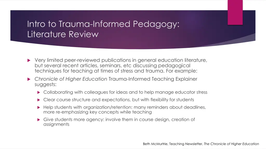 intro to trauma informed pedagogy literature