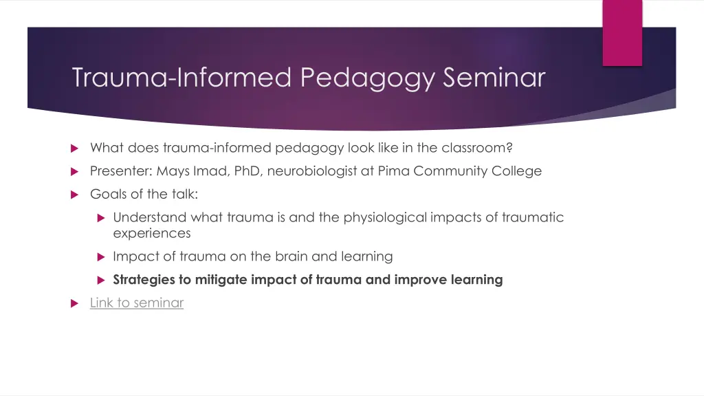 trauma informed pedagogy seminar