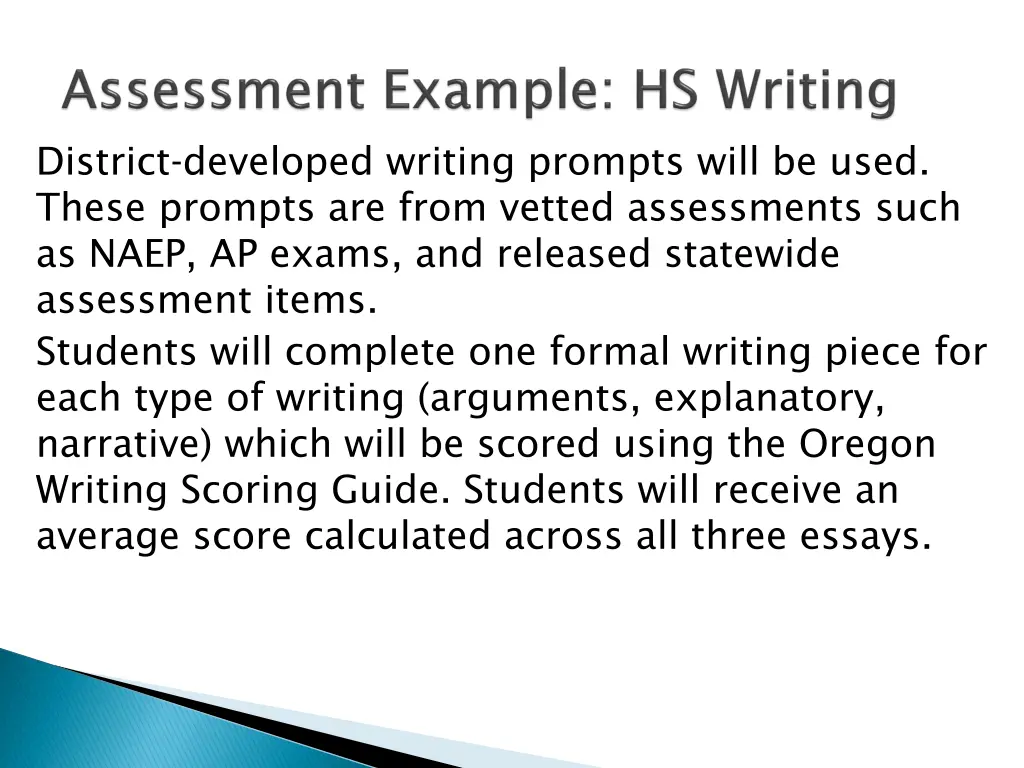 district developed writing prompts will be used