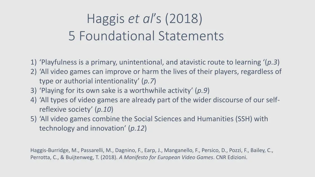 haggis et al s 2018 5 foundational statements