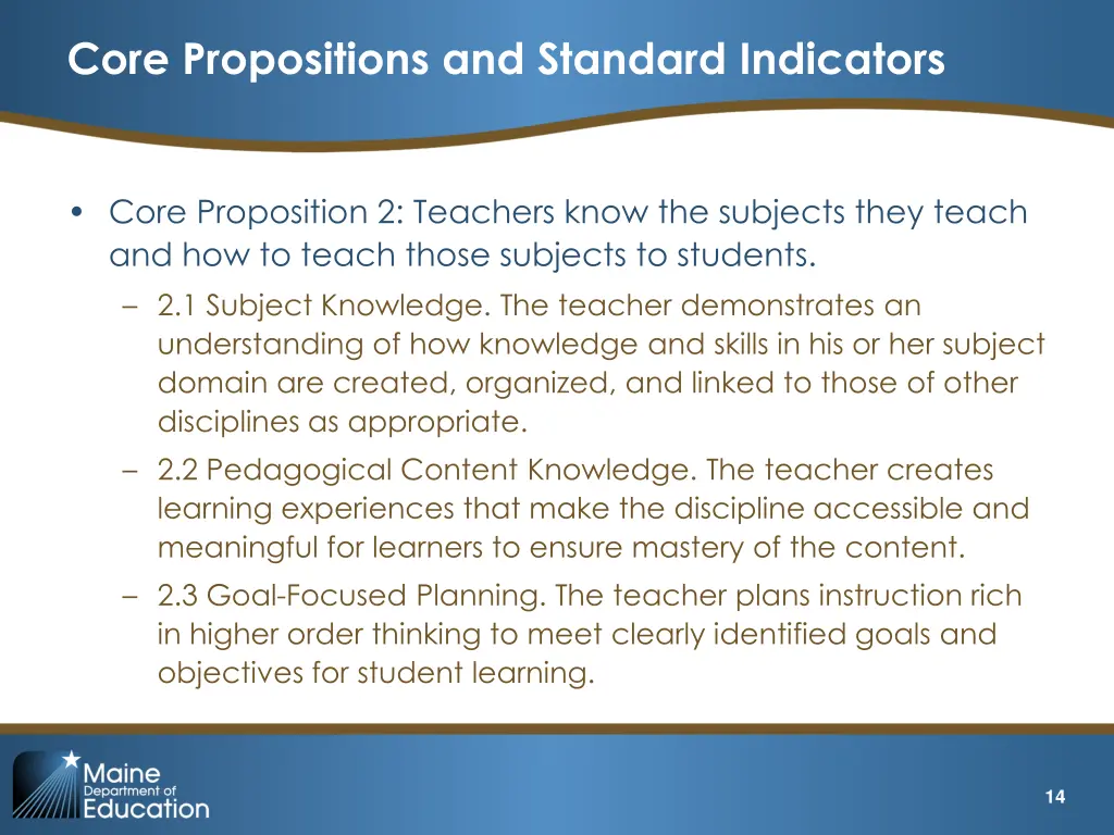 core propositions and standard indicators 1