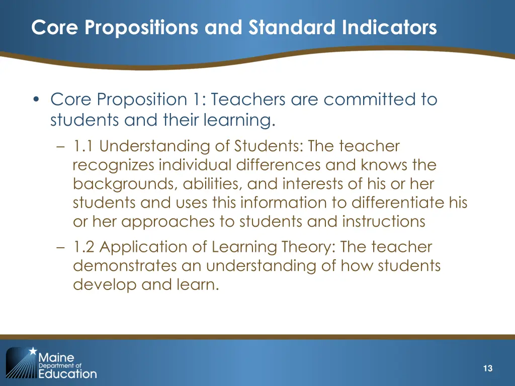 core propositions and standard indicators