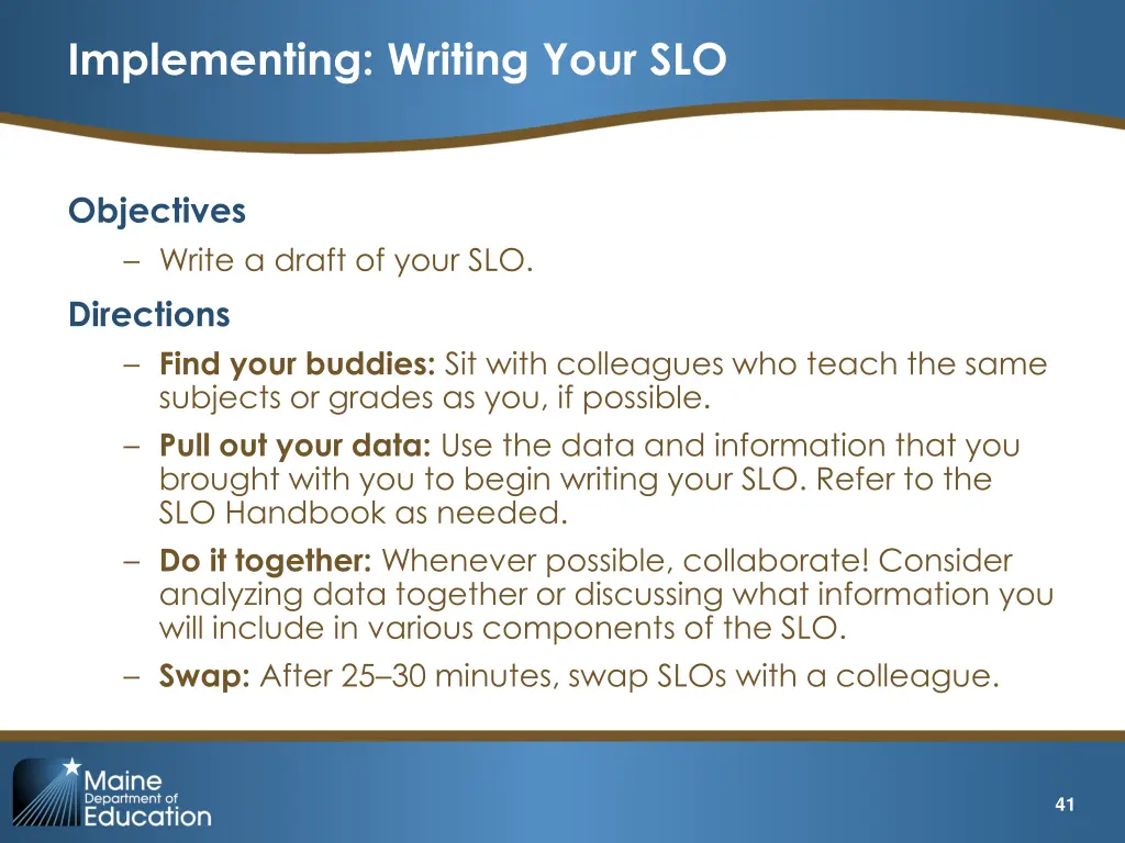 implementing writing your slo 1