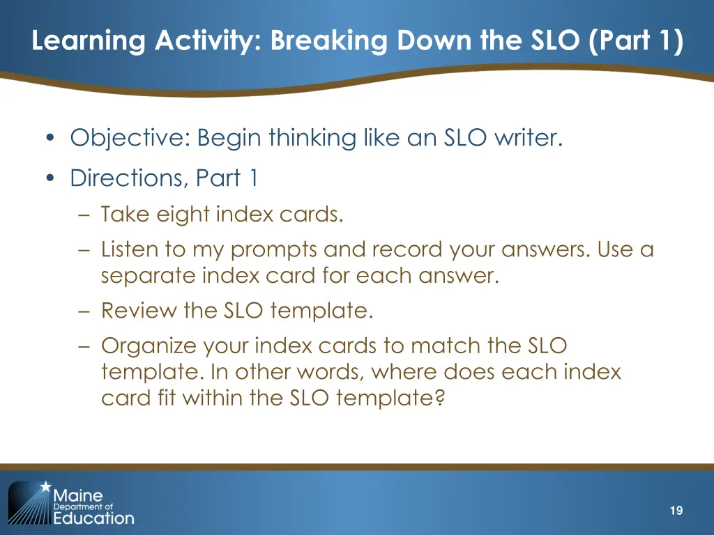 learning activity breaking down the slo part 1