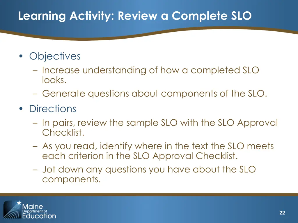 learning activity review a complete slo