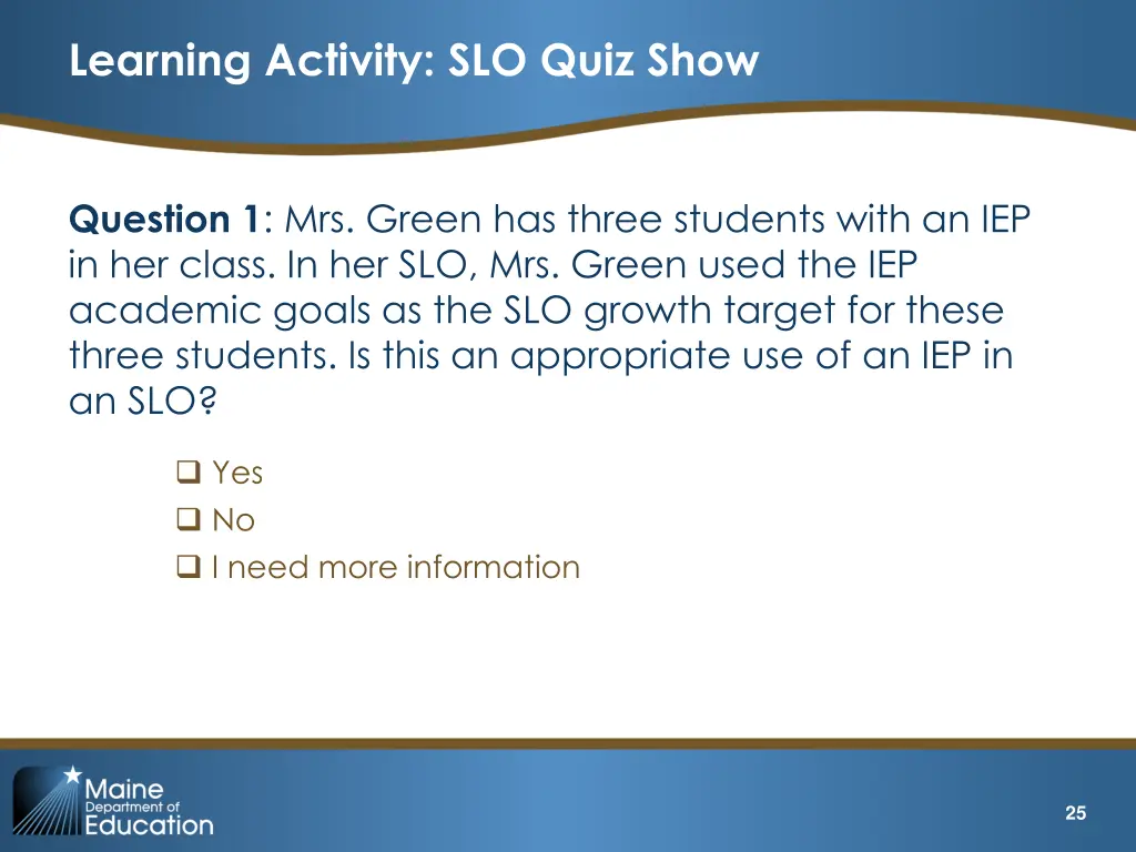 learning activity slo quiz show 1