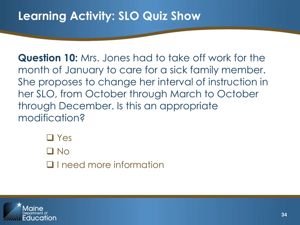 learning activity slo quiz show 10