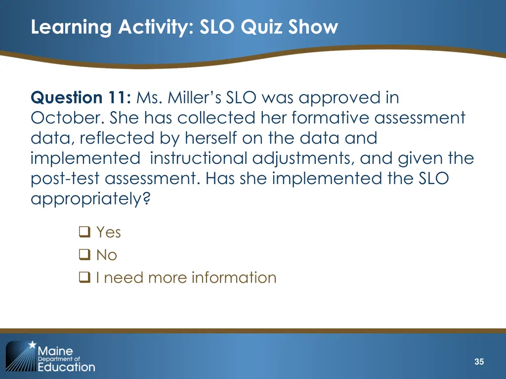 learning activity slo quiz show 11