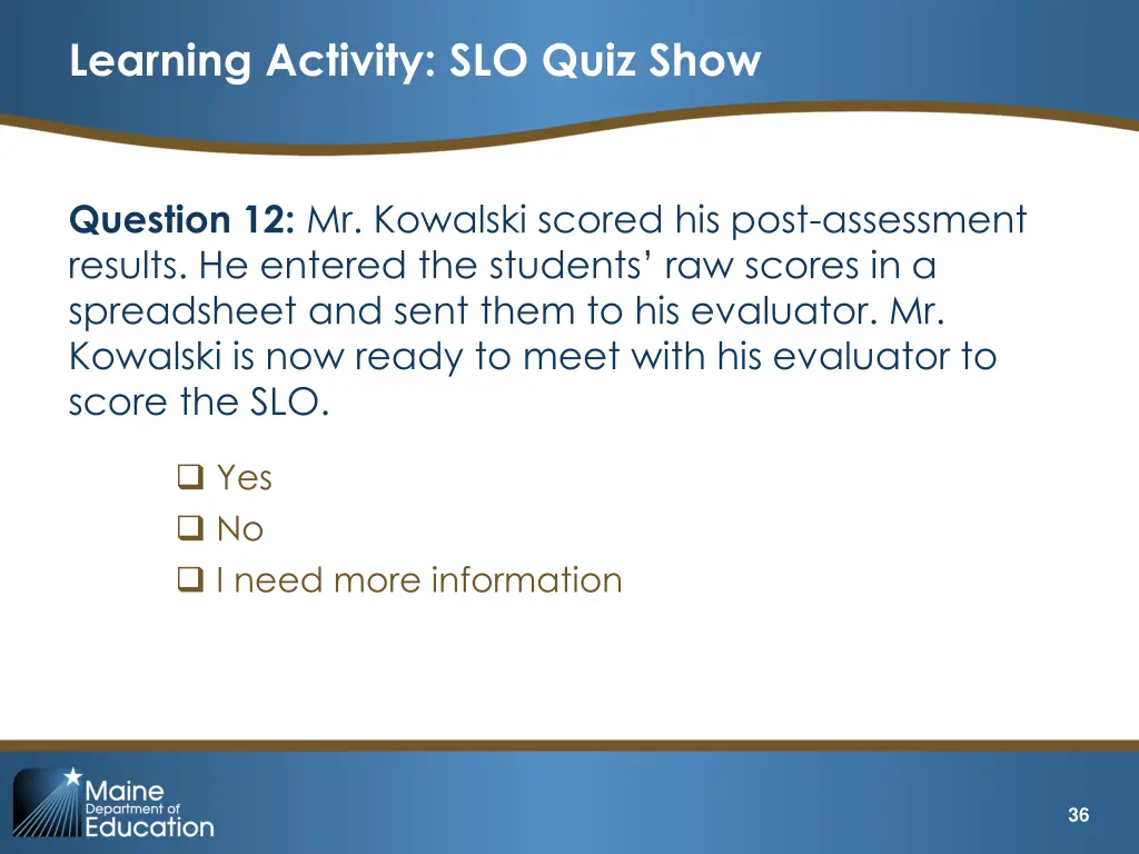 learning activity slo quiz show 12