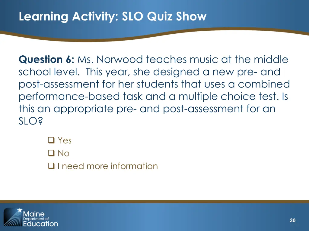 learning activity slo quiz show 6