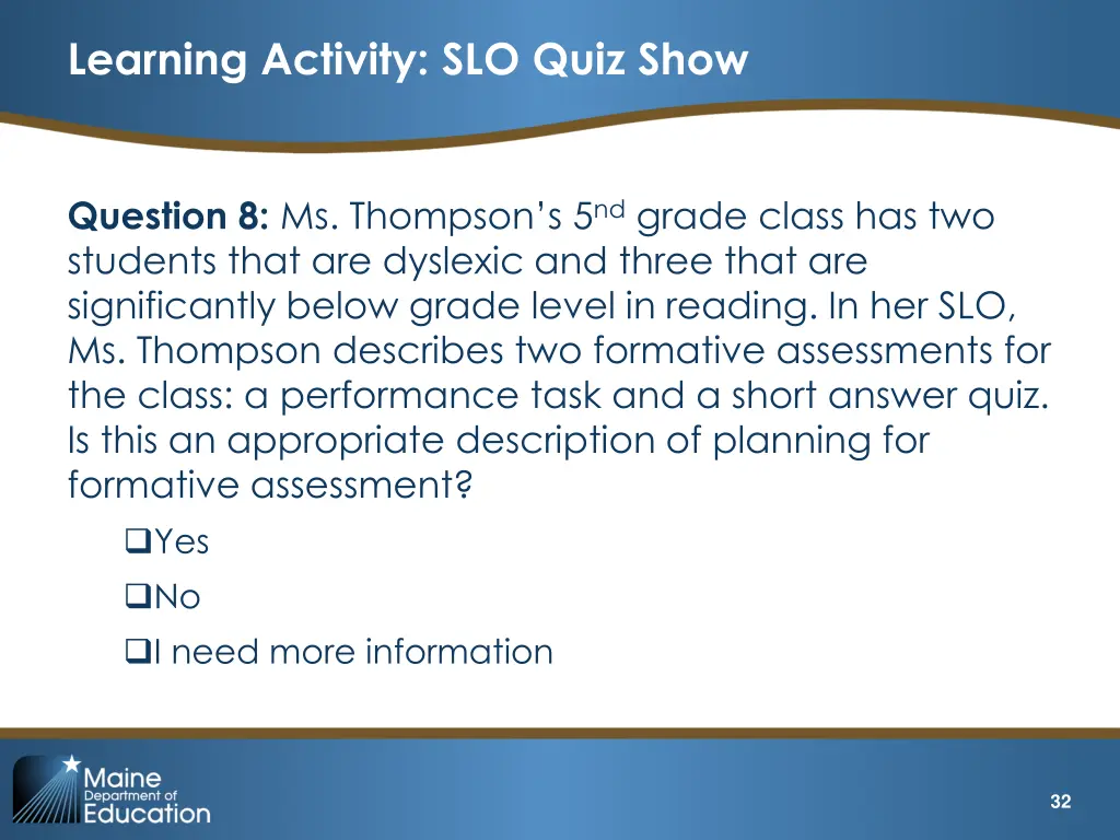 learning activity slo quiz show 8