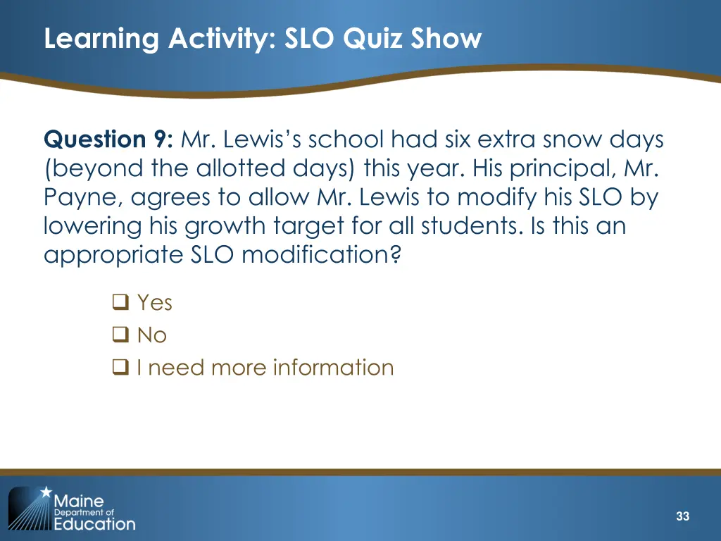 learning activity slo quiz show 9