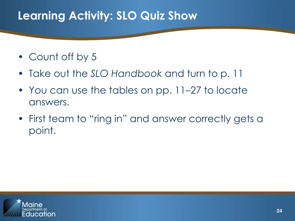 learning activity slo quiz show