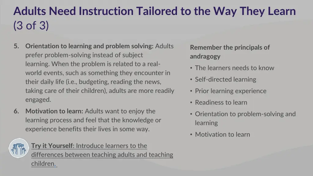 adults need instruction tailored to the way they 2