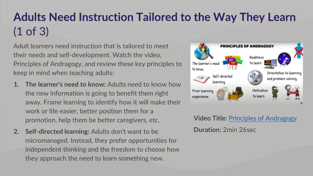 adults need instruction tailored to the way they