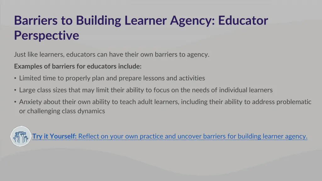 barriers to building learner agency educator