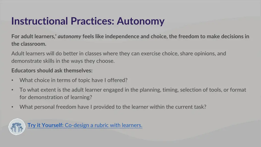 instructional practices autonomy