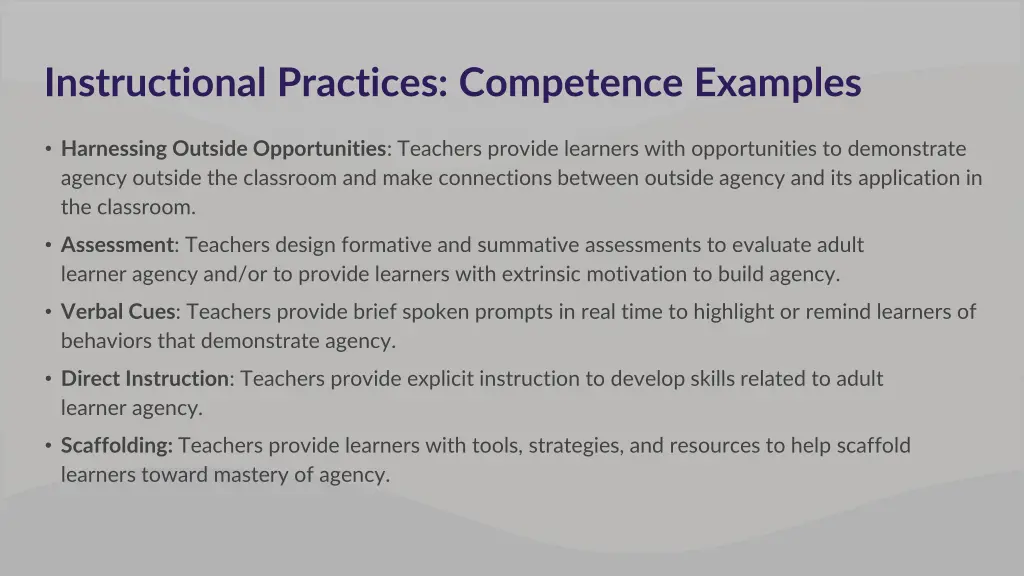 instructional practices competence examples