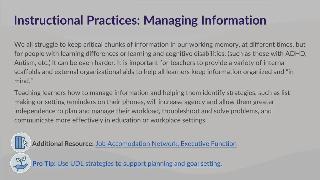 instructional practices managing information